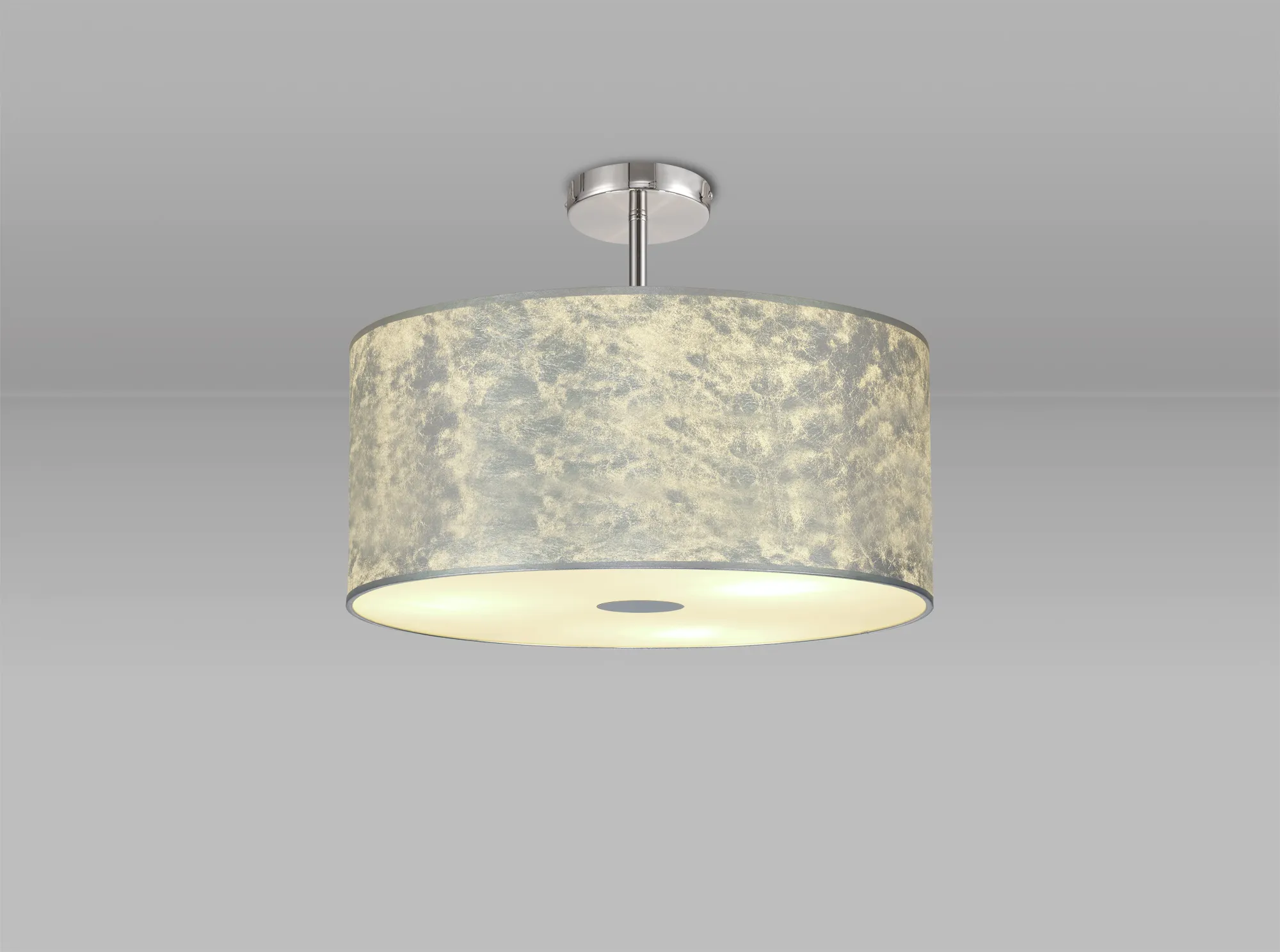 Baymont 50cm, Semi Flush 5 Light Polished Chrome, Silver Leaf, Frosted Diffuser DK0812  Deco Baymont CH SL